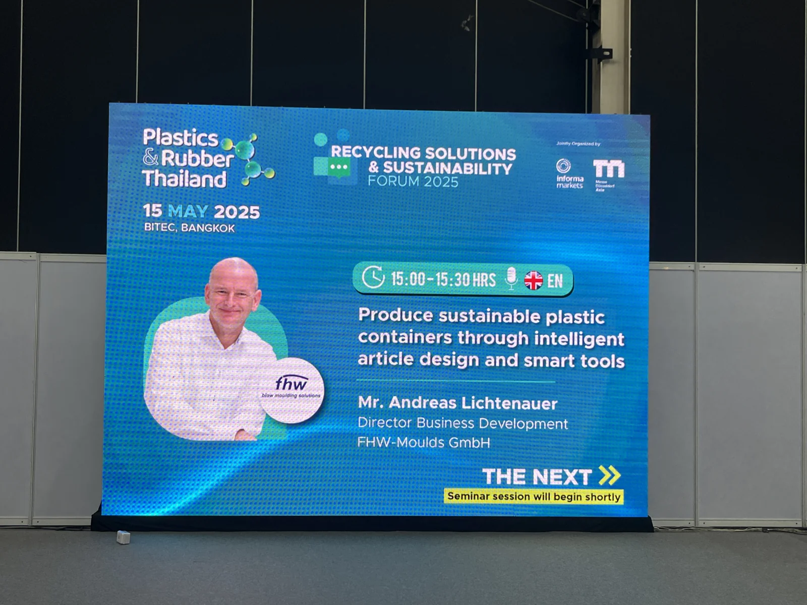 Event display featuring Andreas Lichtenauer at Plastics & Rubber Thailand 2026